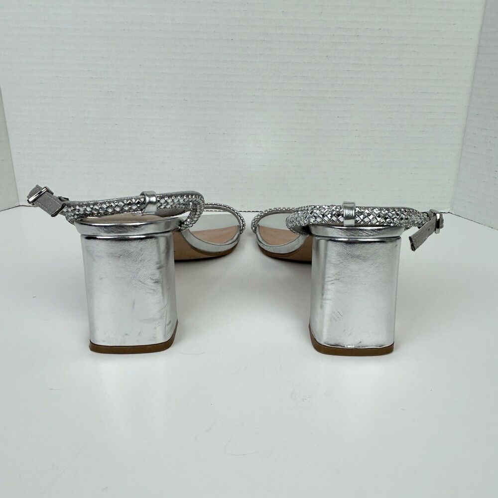 Steve Madden Hurrah Dress Sandals Silver Strappy Heels Crystal Embellishment 8 - Picture 7 of 12